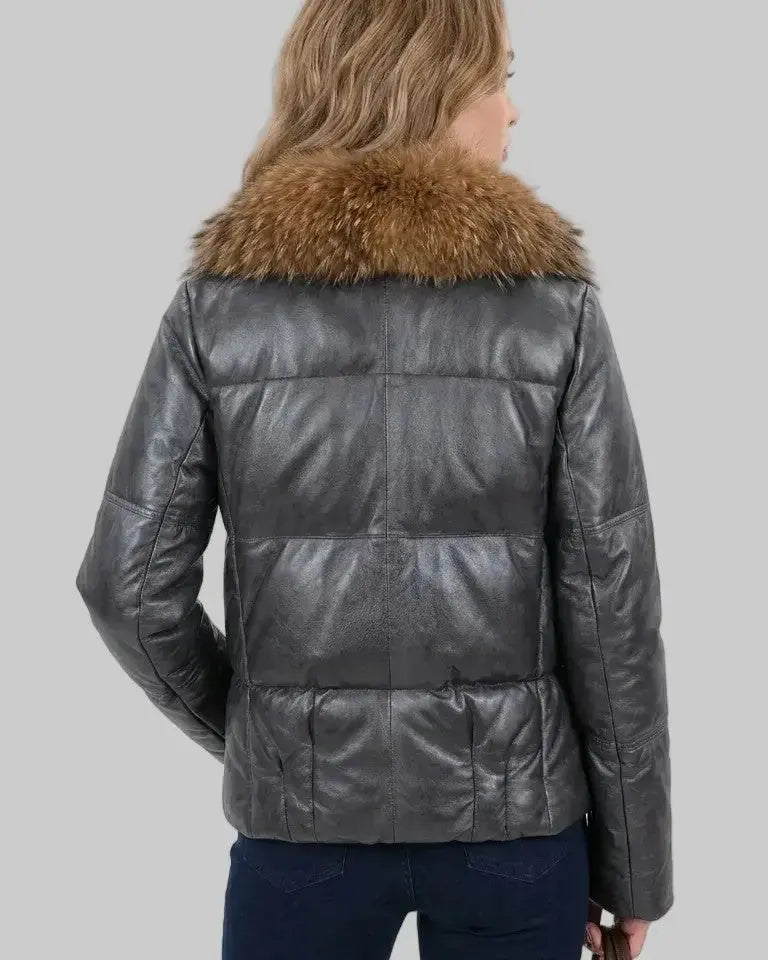 Slim Fit Grey Puffer Jacket leathertex