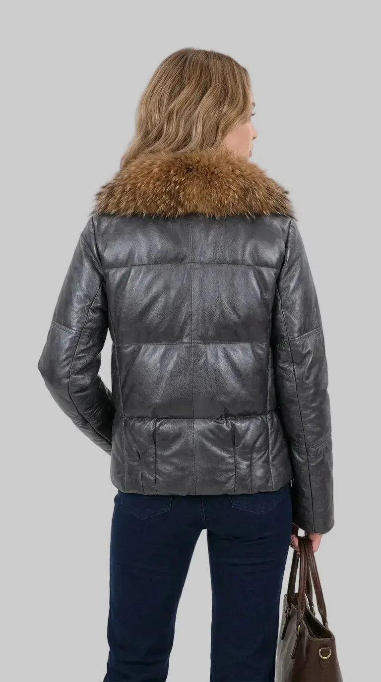 Slim Fit Grey Puffer Jacket leathertex