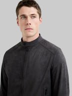 Charcoal Suede Bomber Jacket leathertex