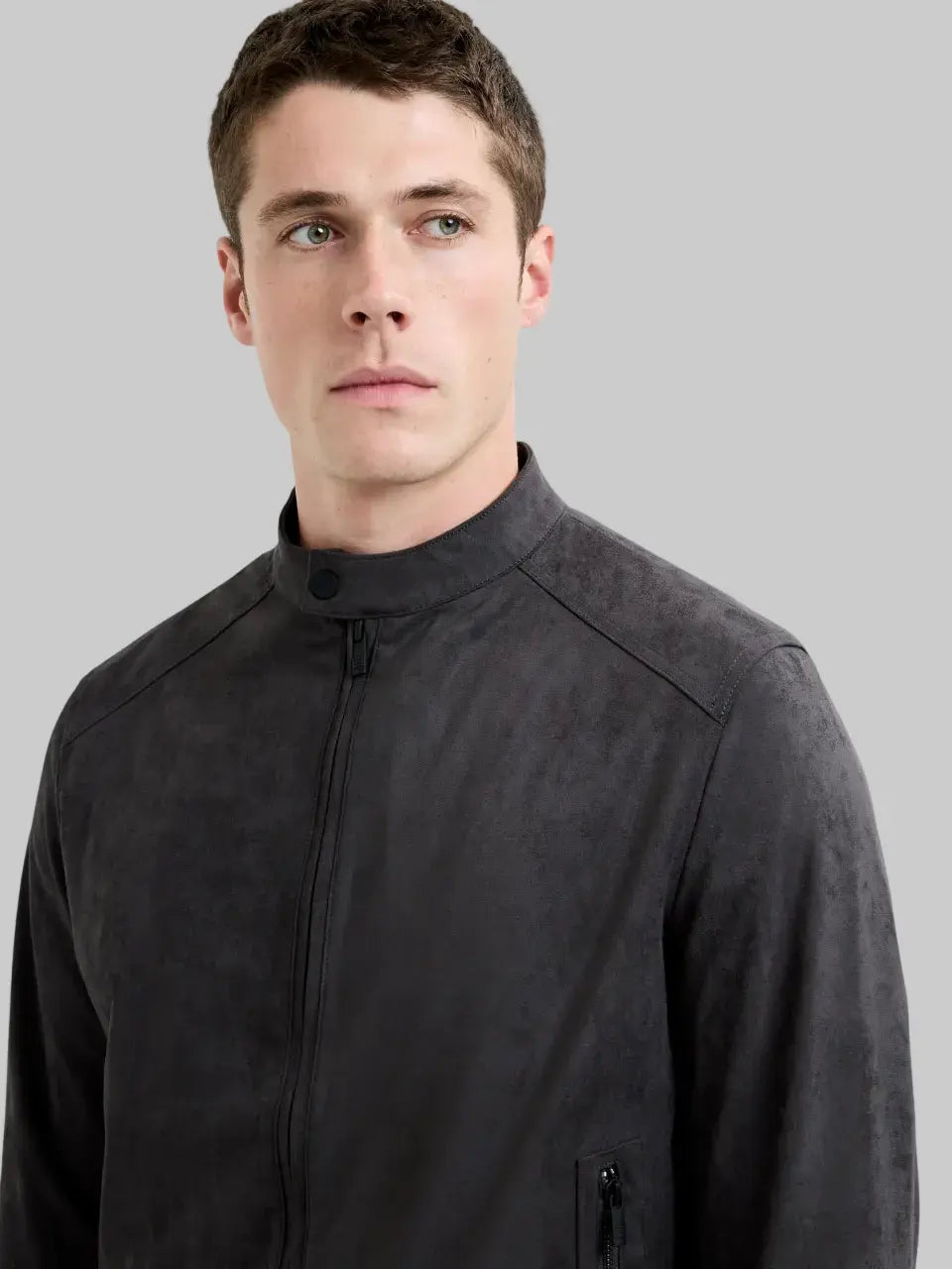 Charcoal Suede Bomber Jacket leathertex