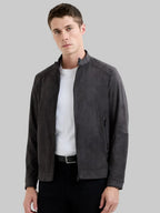 Charcoal Suede Bomber Jacket leathertex