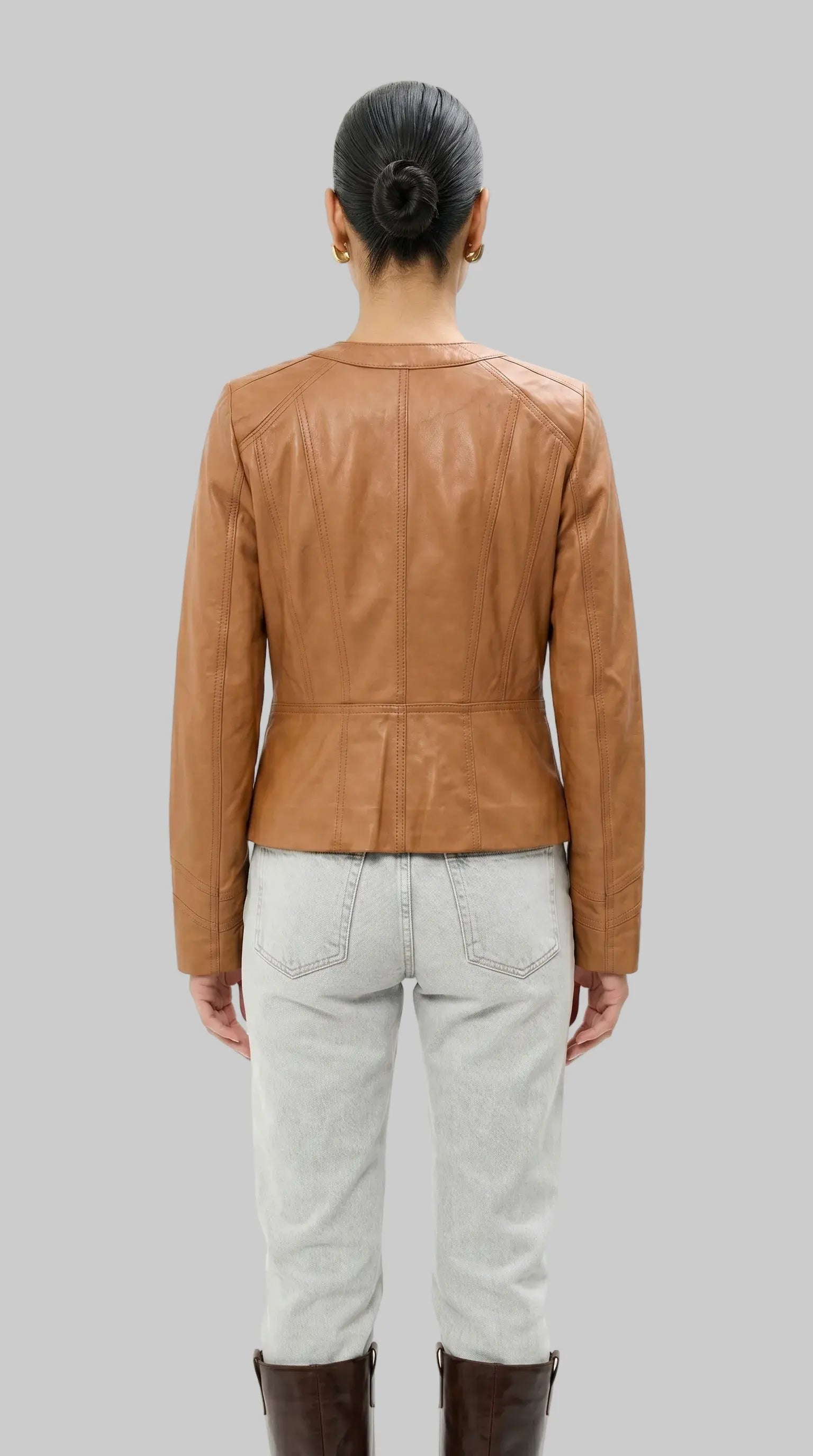 Tan Collarless Leather leathertex
