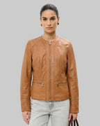Tan Collarless Leather leathertex