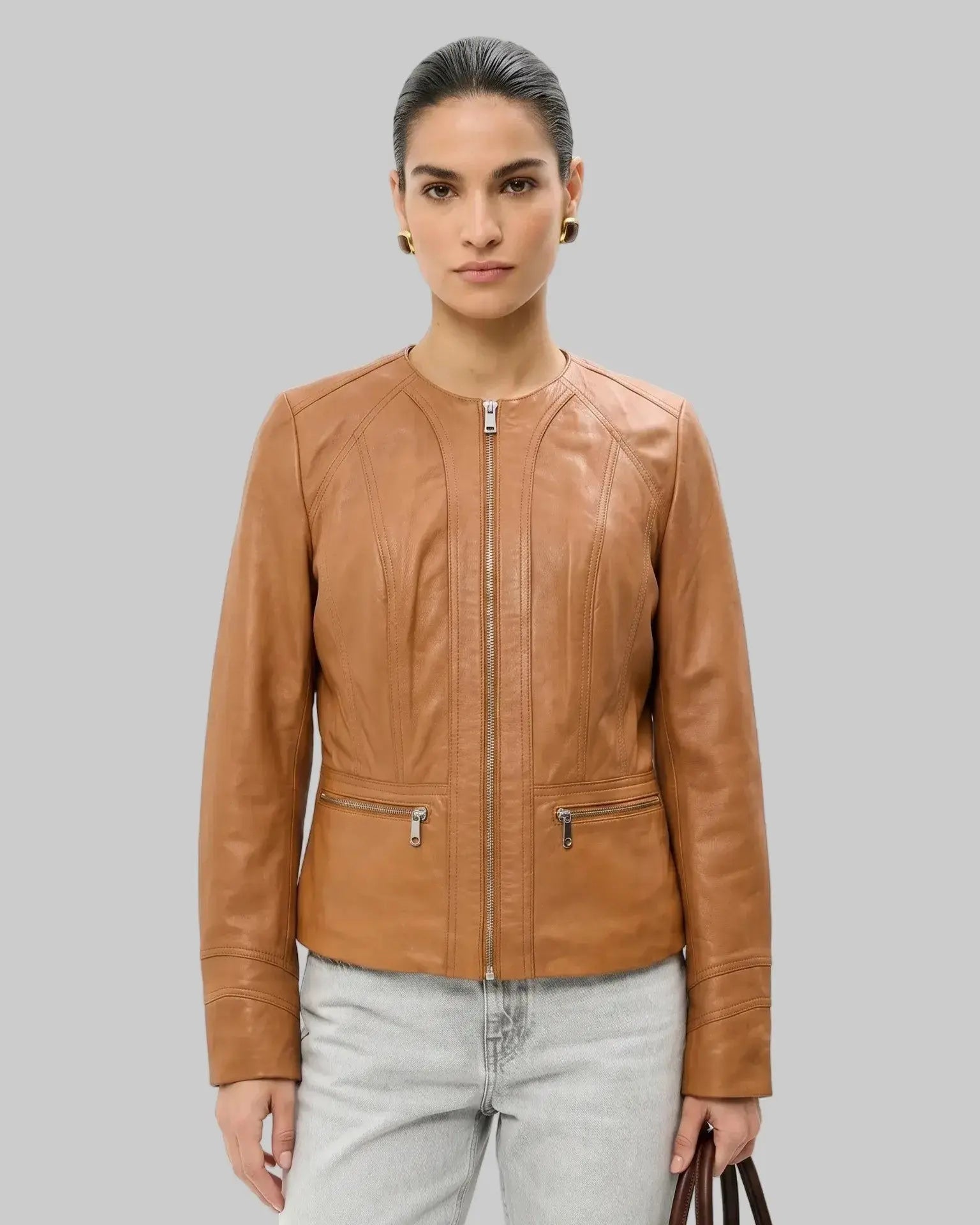 Tan Collarless Leather leathertex