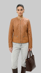 Tan Collarless Leather leathertex