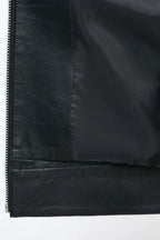 INNER LOOK Men's black leather jacket made from premium full grain leather with front zipper closure, classic collar, and modern minimalist design by LEATHERTEXEU.