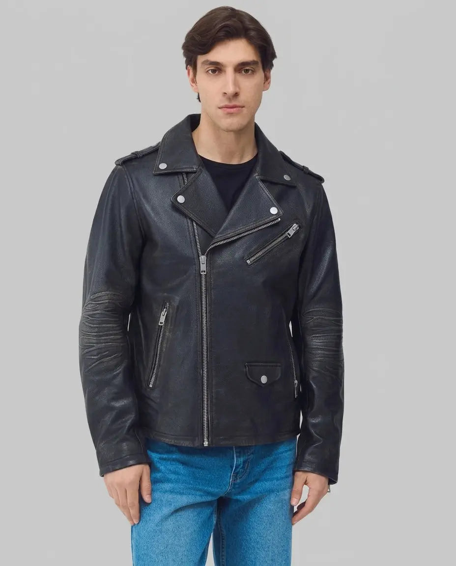 The Vintage Wash Biker Jacket leathertex