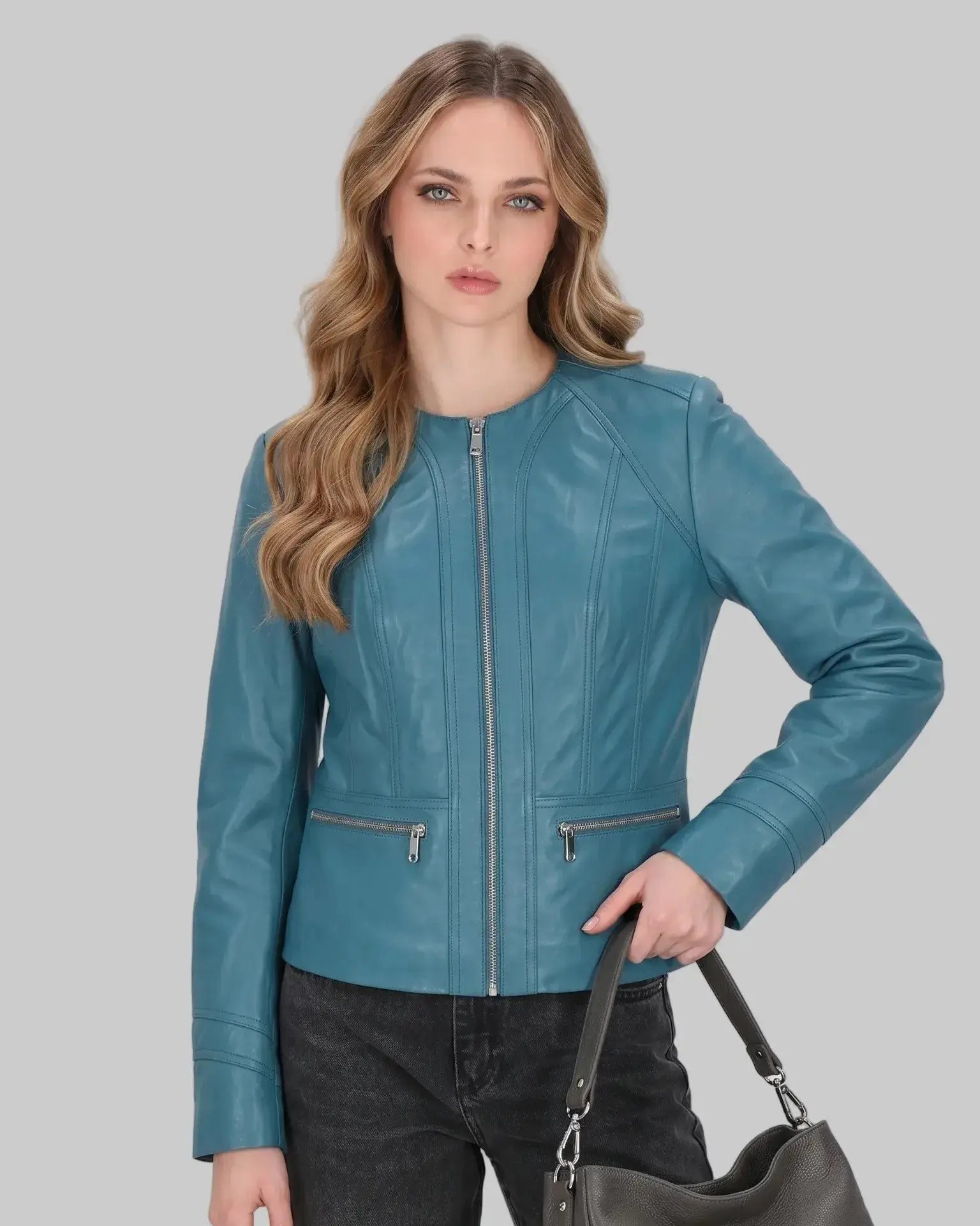 Turquoise Moto Jacket leathertex