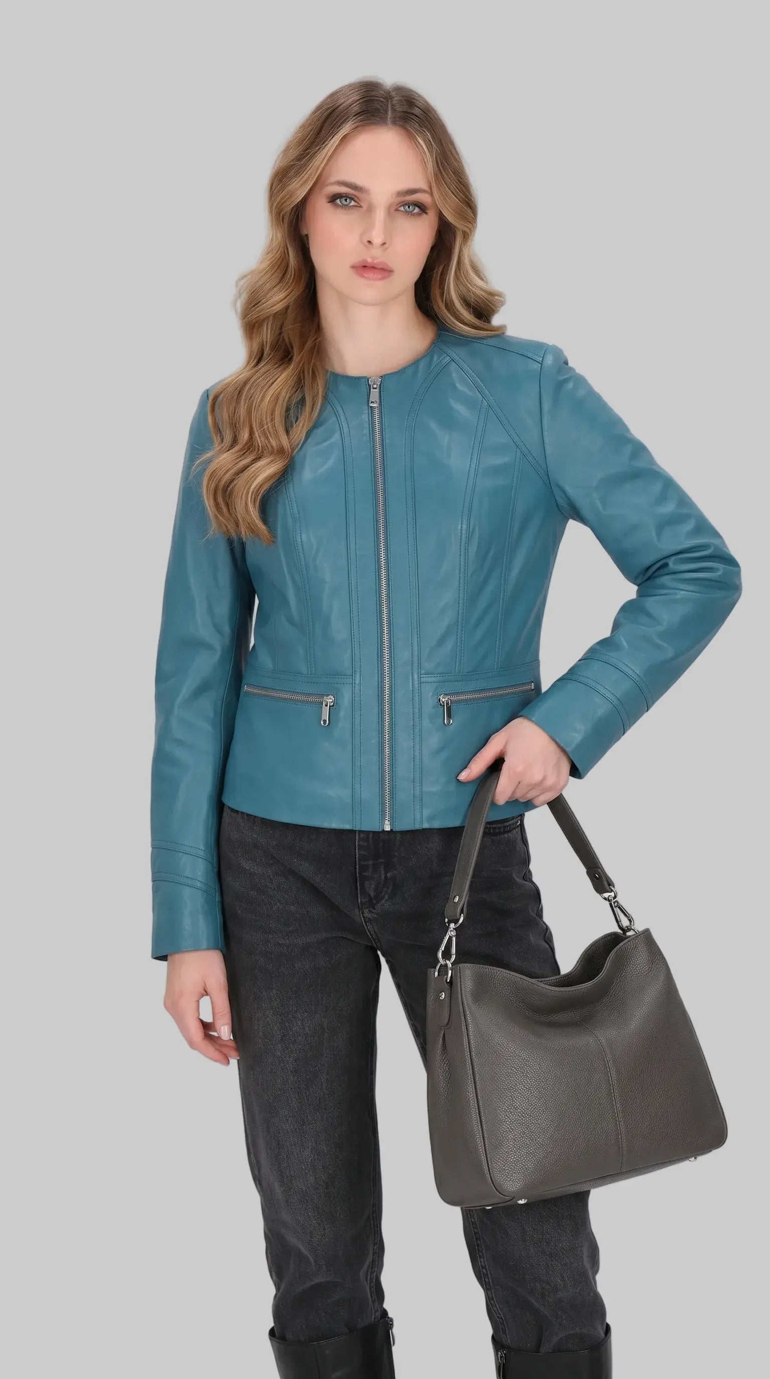 Turquoise Moto Jacket leathertex