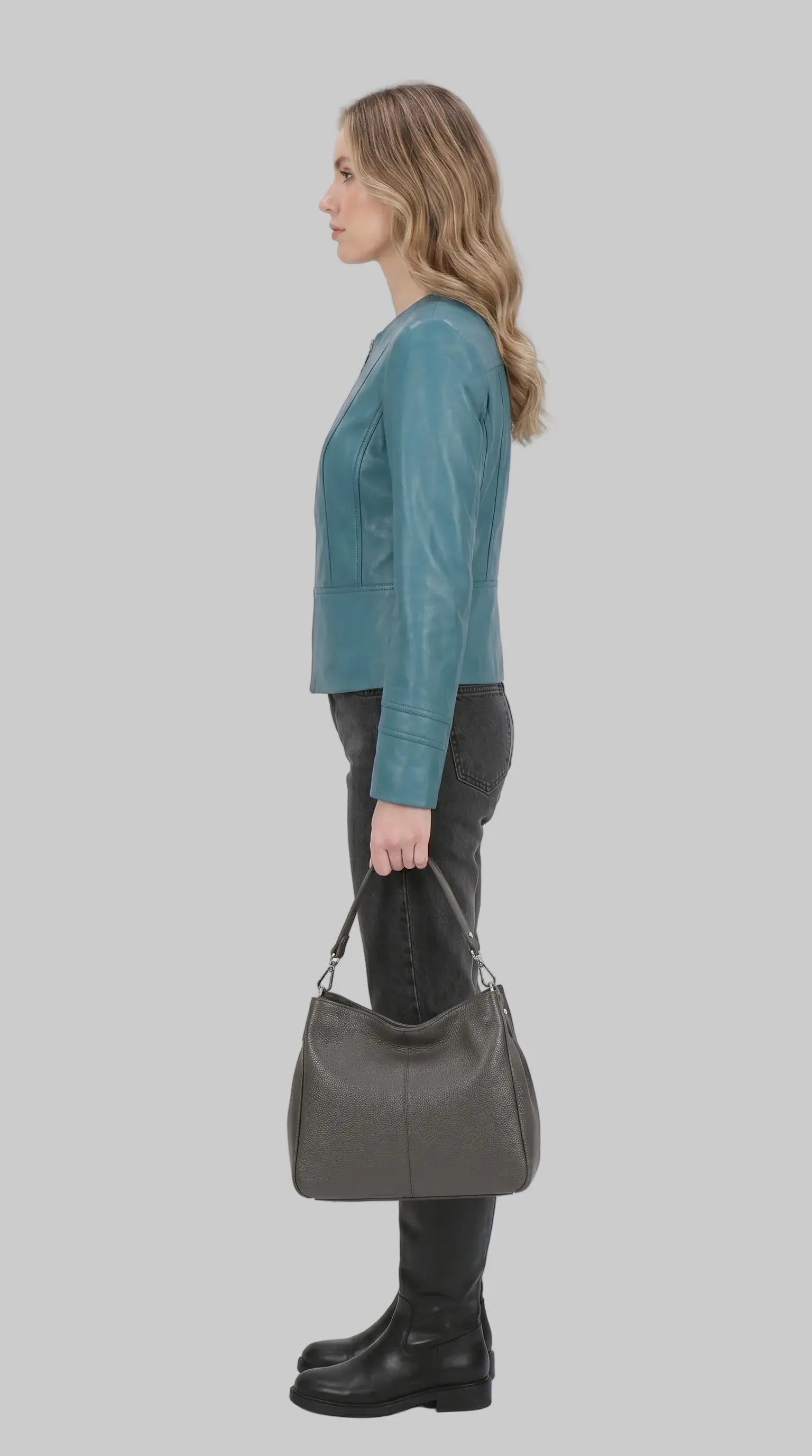 Turquoise Moto Jacket leathertex