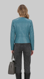 Turquoise Moto Jacket leathertex