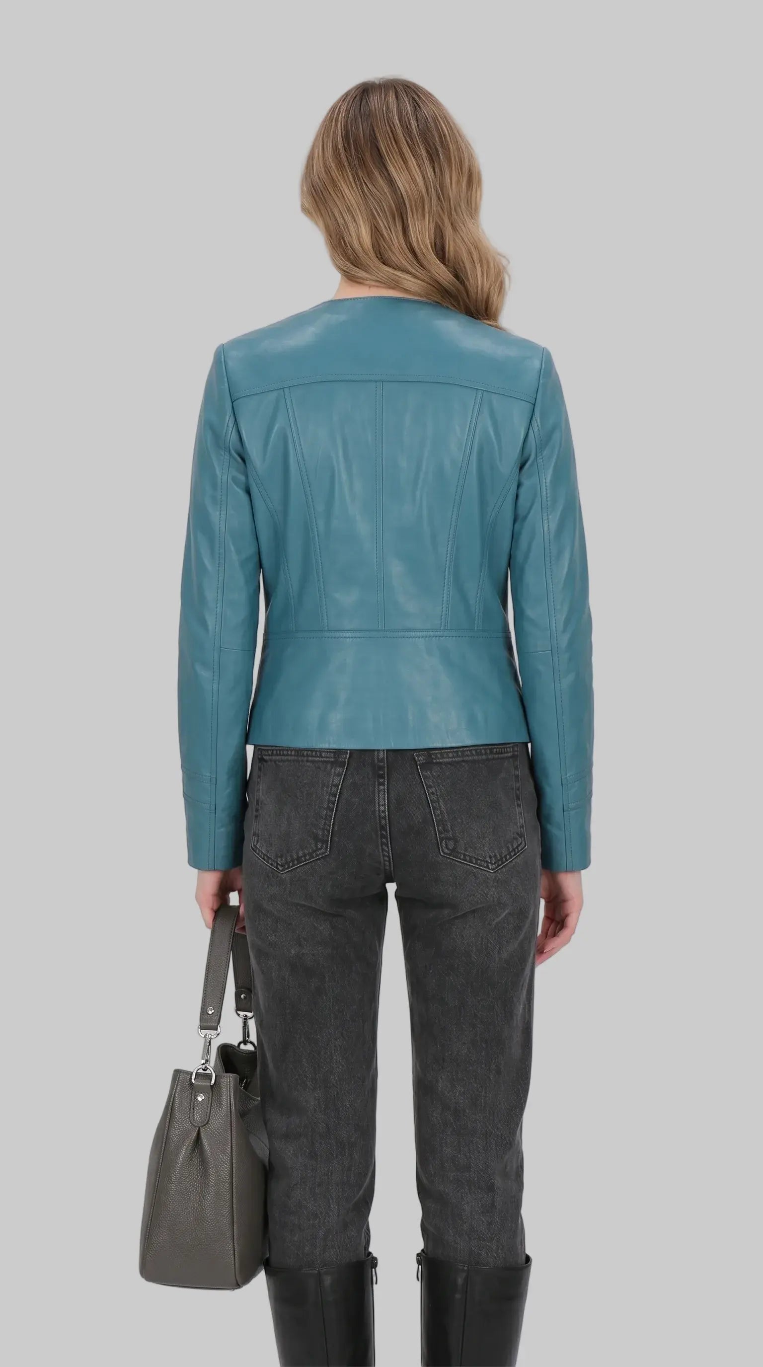 Turquoise Moto Jacket leathertex