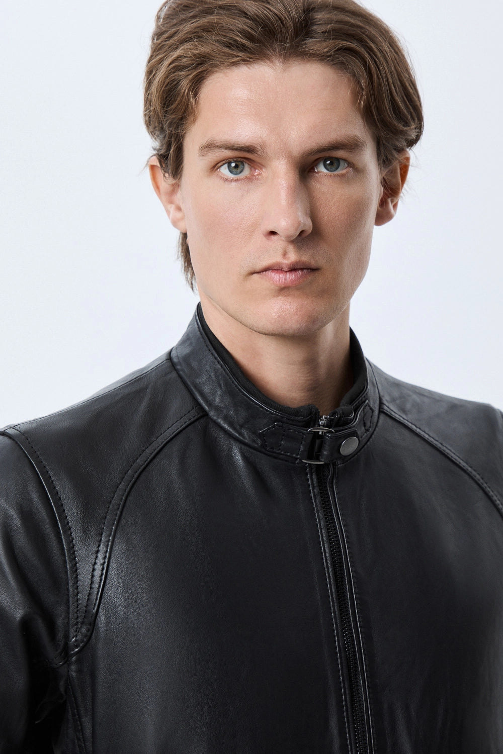 Buckled Collar Leather Bomber leathertex