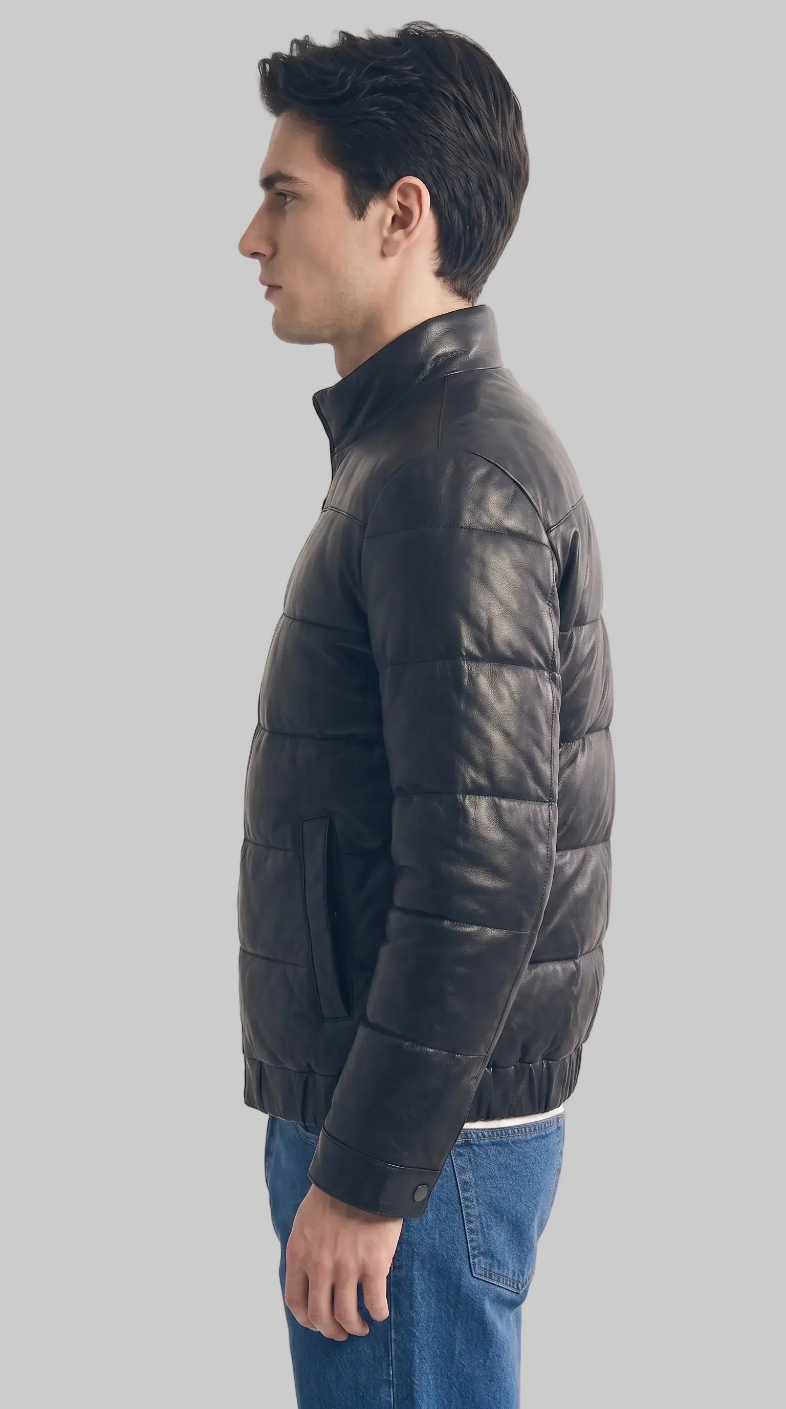 Leather Puffer Black Jacket leathertex