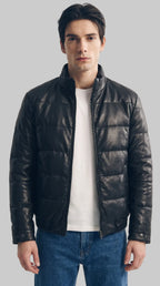 Leather Puffer Black Jacket leathertex
