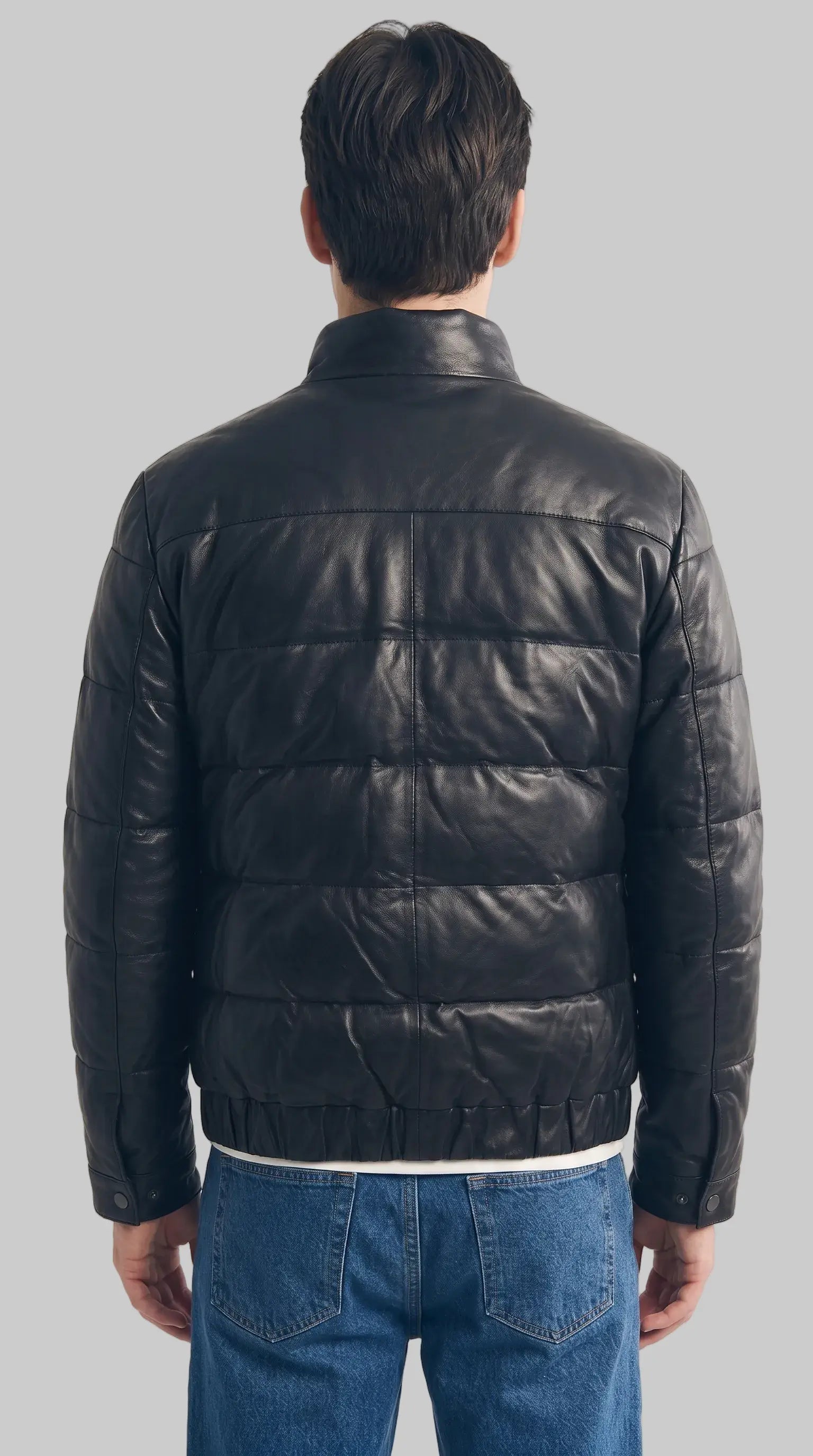 Leather Puffer Black Jacket leathertex
