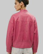 Pink Oversized Bomber Jacket leathertex